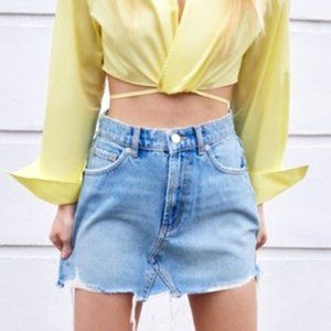 ZARA Hi-Rise Mini Distressed Light Wash Denim Skirt, XXL NWT